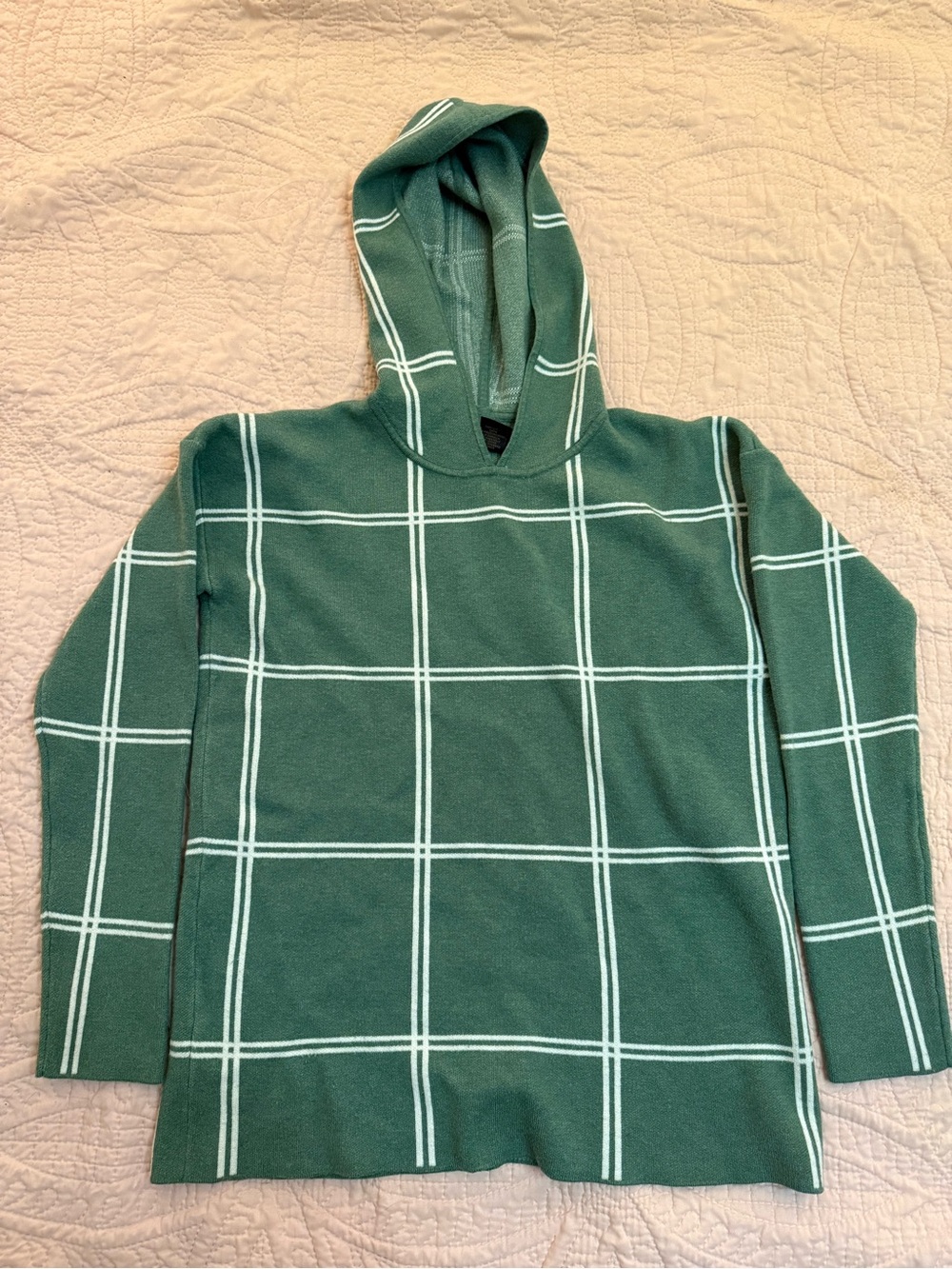 RACHEL Rachel Roy Sage Green Windowpane Hooded Sweater